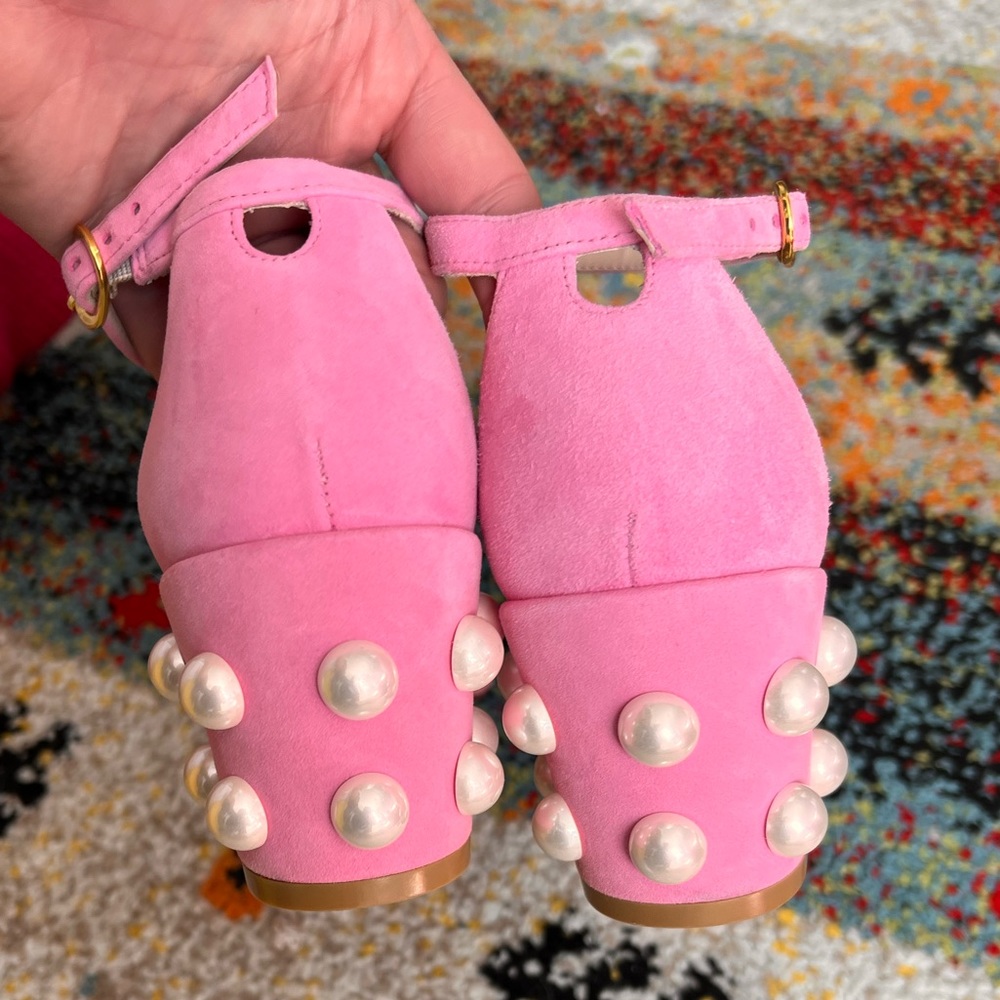 Stuart Weitzman Simple Pearls Block Heel Pink Sue… - image 4